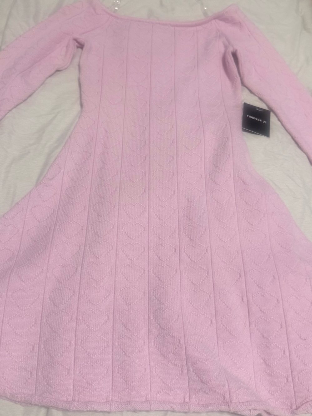 Forever 21 Light Pink Off-Shoulder Heart-Textured Knit Dress size s NWT